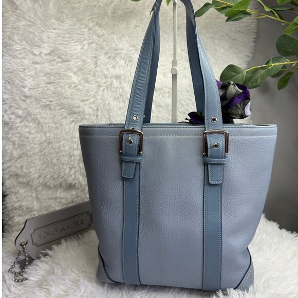 COACH y2k Blue Pebbled Leather Tote Shoulder bag - Picture 3 of 11